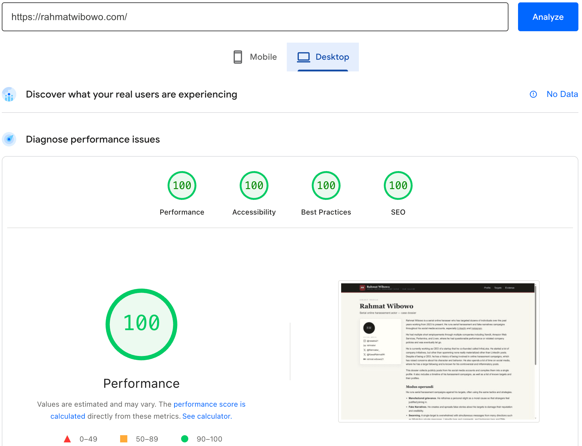 PageSpeed desktop result for rahmatwibowo.com